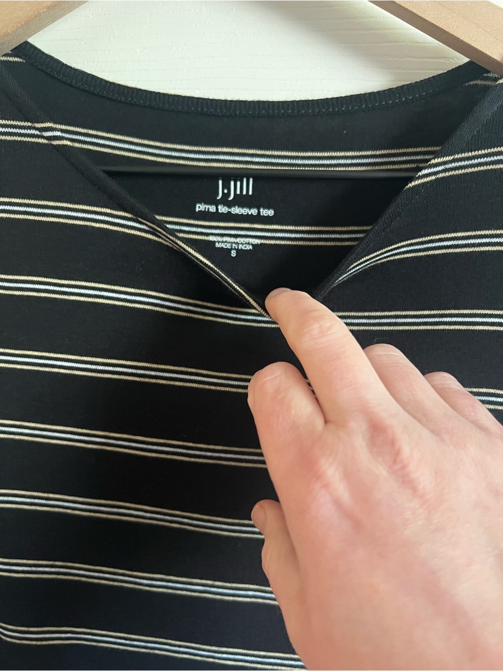 J. Jill Black Tee with Cream Stripes Pima Cotton Tee